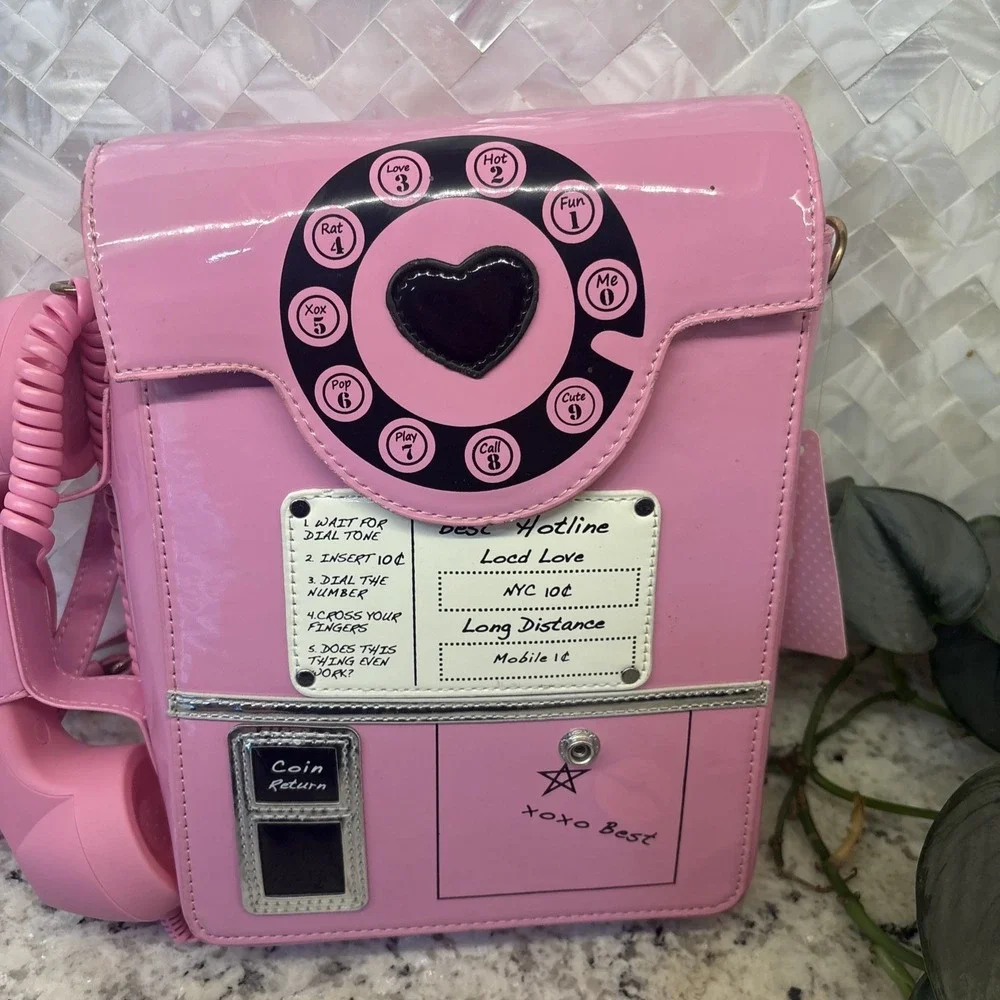 Women‎ Rotary Telephone Shaped Handbag Purse Retro Look Pink Phone Shoulder Bags